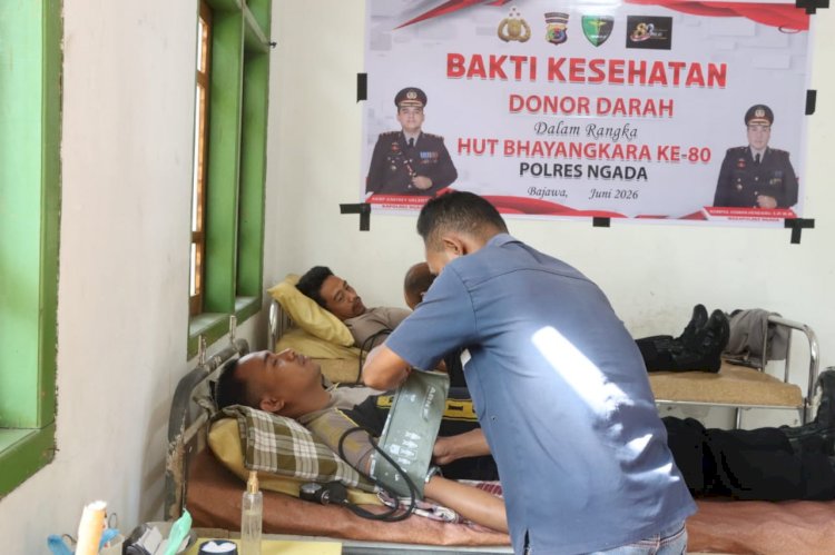 Polres Ngada Gelar Bakti Kesehatan Donor Darah, Wujud Kepedulian Kemanusiaan Sambut HUT Bhayangkara Ke-80  ‎