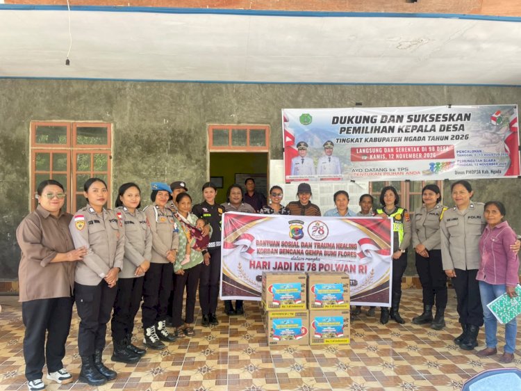 Polwan Polres Ngada Hadir Membawa Harapan, Bantuan Kapolda NTT Menjangkau Warga Terdampak Gempa Flores